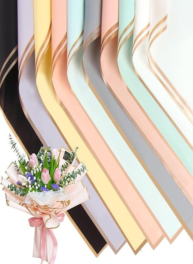 KTrading Korean Style Waterproof Gift Wrapping Paper | 10 Sheets (58 x 58 cm) | Pastel Colour Wrapping Paper with Gold Trim | Floral Bouquet, Gift & Event Decoration Sheets - Image 1